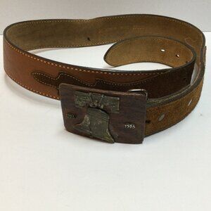 Vintage 1776-1976 Liberty Bell Belt Buckle with Leather Strap